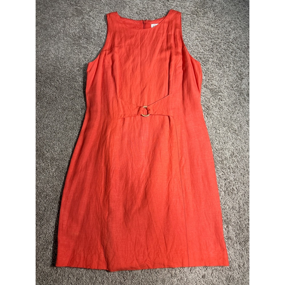 Yves Cossette Depeche Mode Coral Orange Linen Blend Ring Waist Shift Dress 8